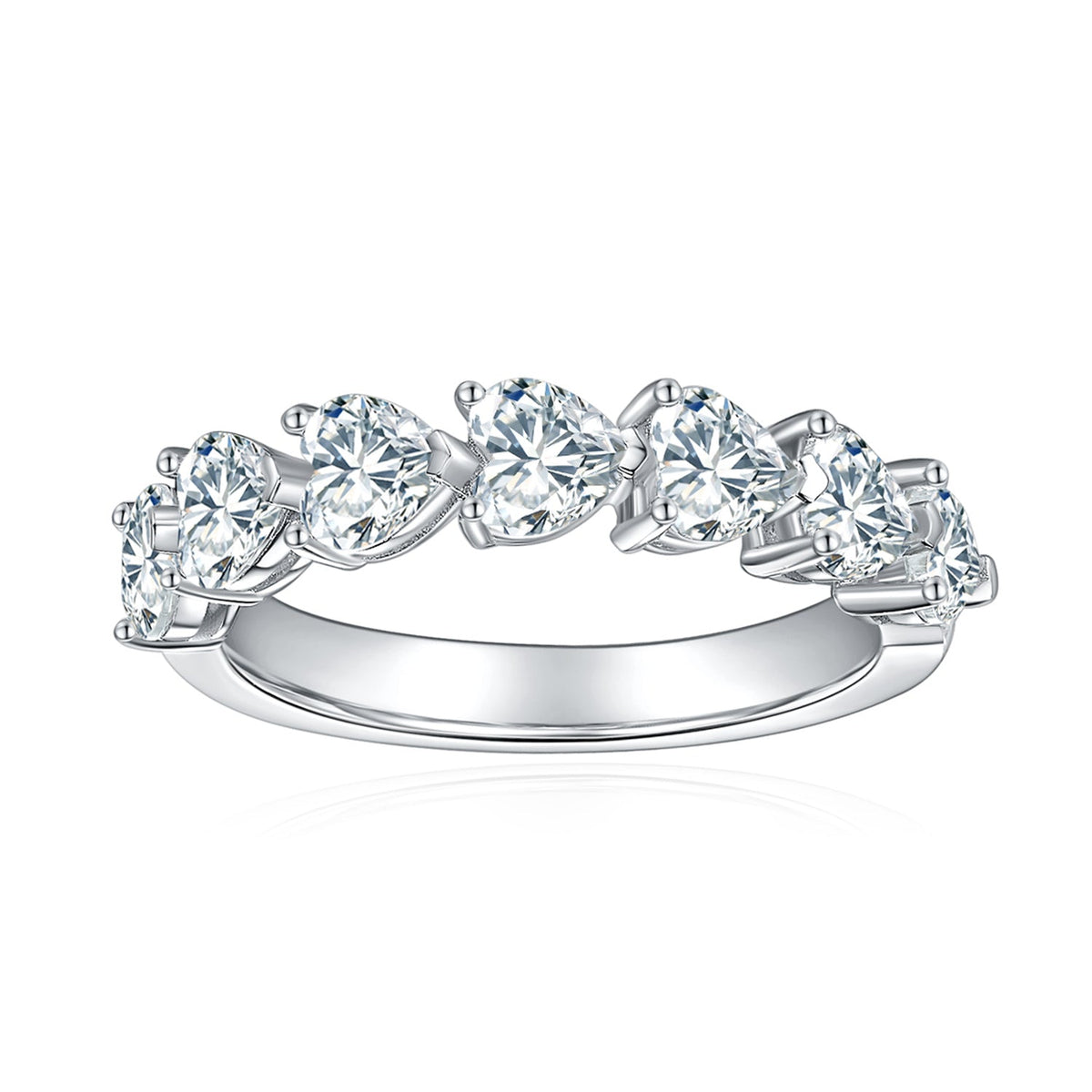 Heart moissanite half eternity band in 18K white gold plating