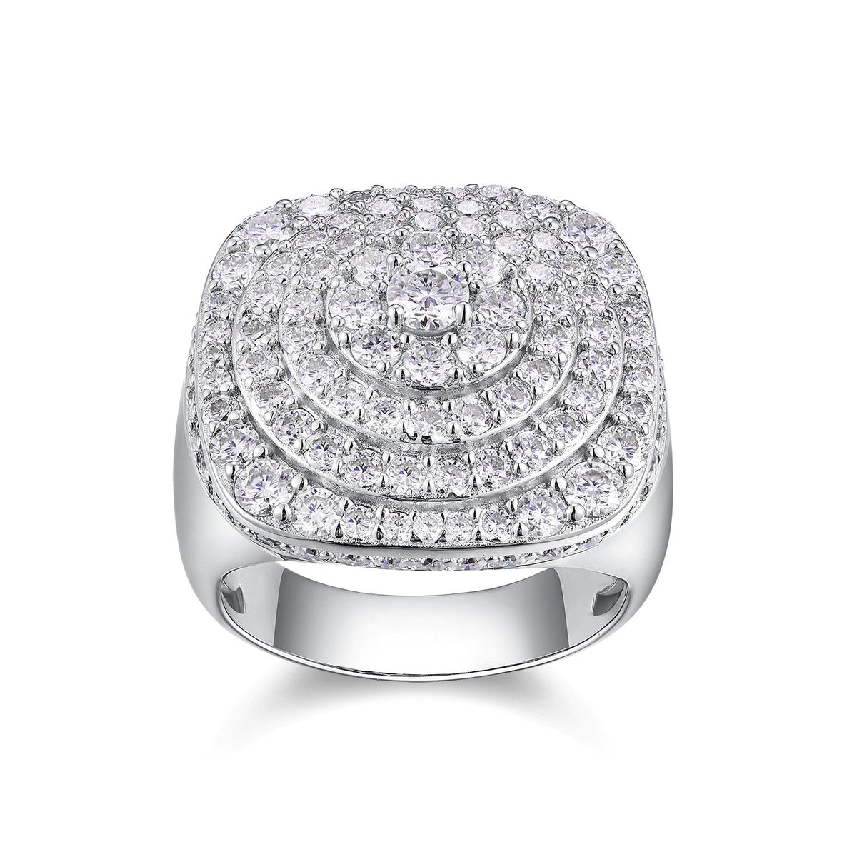 Round moissanite halo men's ring in 18K white gold plating