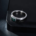 CARISSIE radiant moissanite bezel ring, side profile highlighting the S925 sterling silver stamp inside the polished shank