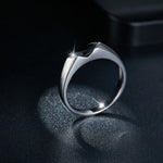 CARISSIE marquise moissanite flush ring, angled side view showing smooth silver-tone band and sleek low-profile setting.