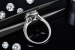 CARISSIE round moissanite halo engagement ring, rear view showing S925 hallmark stamp and smooth polished finish of the inner band