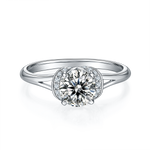 CARISSIE round moissanite solitaire ring, top-down view displaying brilliant cut center stone and split shank details