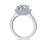 CARISSIE round moissanite halo engagement ring, side profile revealing gallery rail structure and under-gallery craftsmanship