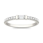 CARISSIE Baguette Moissanite Pavé Eternity Band, front view displaying the central baguette stone flanked by round pavé stones