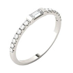 CARISSIE Baguette Moissanite Pavé Eternity Band, angled view highlighting the slender white gold band and linear stone arrangement