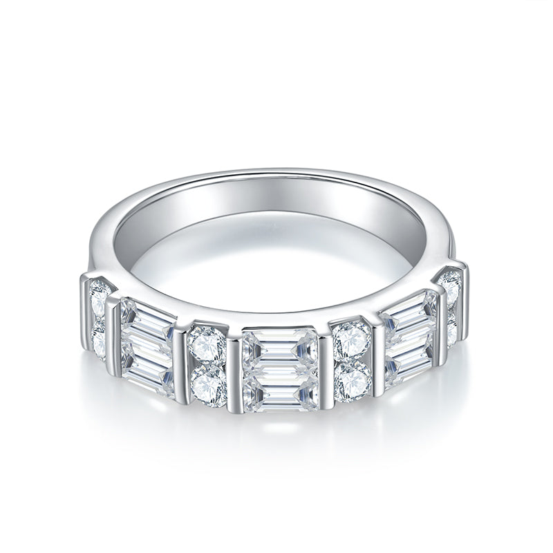 CARISSIE moissanite eternity band, side profile highlighting the substantial ring width and smooth polished inner shank