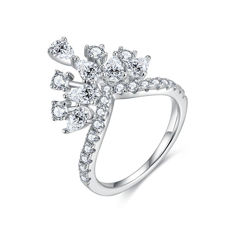 CARISSIE round moissanite pavé engagement ring side profile view, highlighting the high-profile stone arrangement and delicate prongs