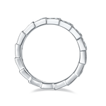 CARISSIE round moissanite eternity band, flat profile view displaying the continuous rectangular block pattern encircling the entire ring circumference