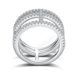 CARISSIE round moissanite pavé statement ring, interior view displaying smooth silver-tone metal shank and prong settings