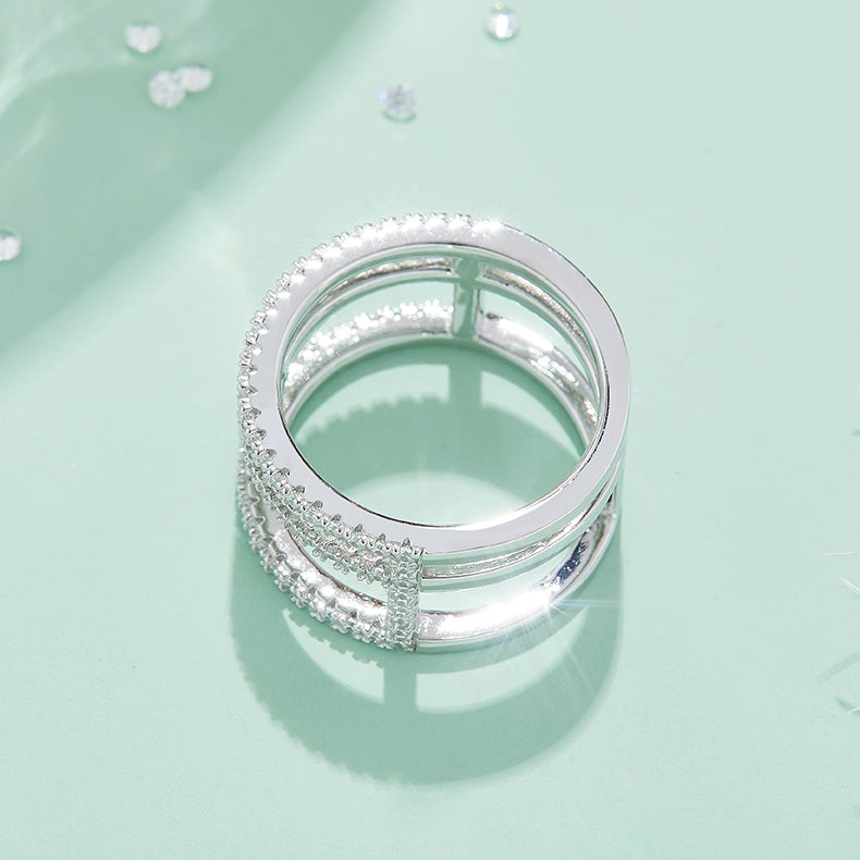 CARISSIE round moissanite pavé statement ring, side profile emphasizing high-polish finish and width of the band