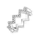 CARISSIE round moissanite pavé ring, angled side profile revealing the S925 silver hallmark and geometric chevron structure