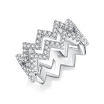 CARISSIE round moissanite pavé statement ring, angled view highlighting the zigzag pattern and sparkling stone ridges