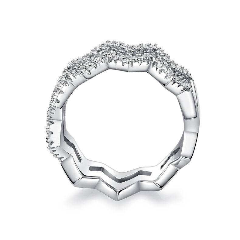 CARISSIE round moissanite pavé statement ring, interior profile revealing the smooth polished band and geometric structure