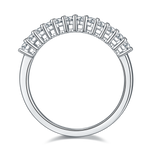 CARISSIE round moissanite eternity band, interior view showing smooth polished silver-tone metal shank and gallery rail