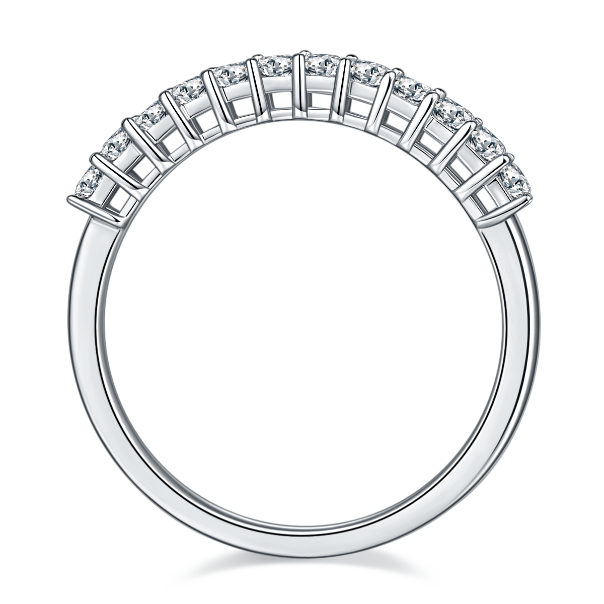 CARISSIE Princess Moissanite Eternity Band, top-down perspective revealing the inner gallery structure and secure prongs holding each stone.