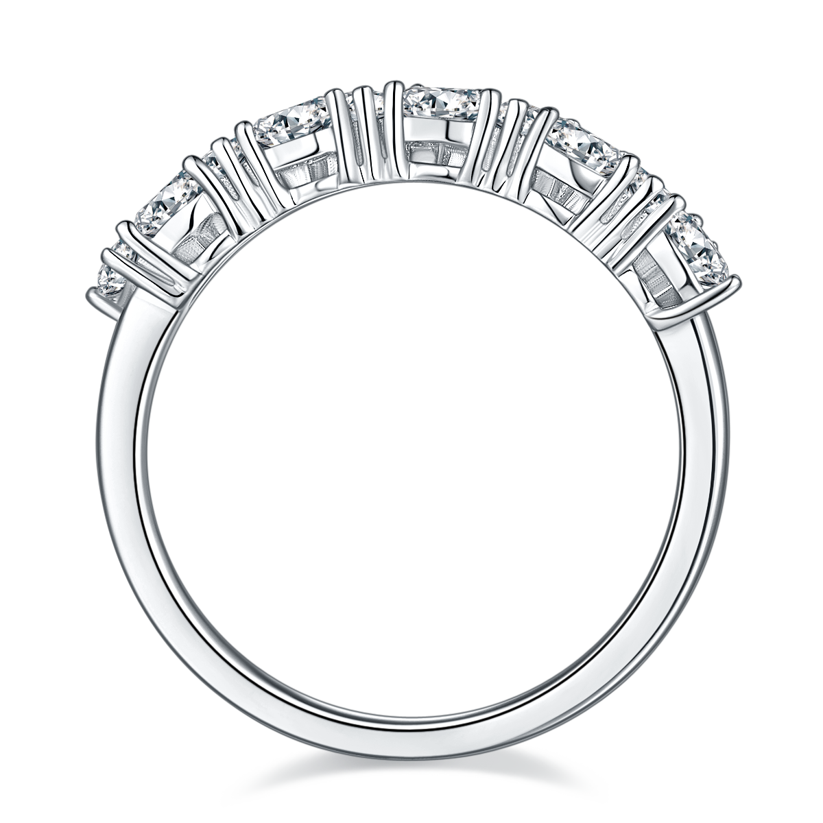 CARISSIE round moissanite eternity band, interior view displaying the smooth metal underside and gallery rail details.