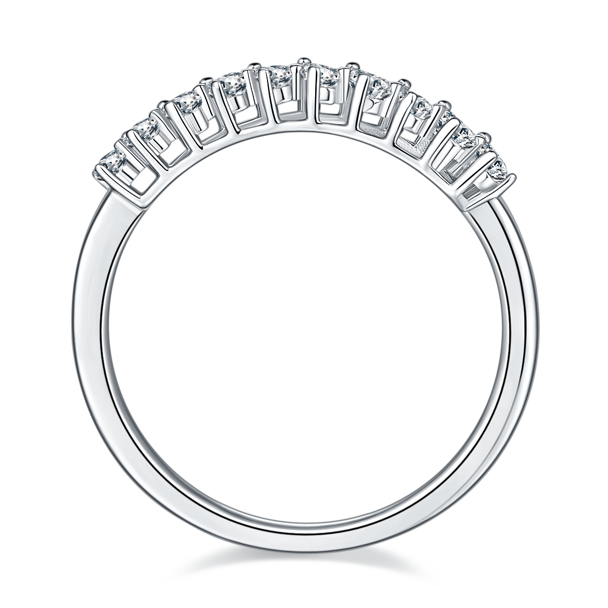 CARISSIE round moissanite solitaire ring, direct interior view revealing the smooth inner surface of the metal band and stone under-galleries