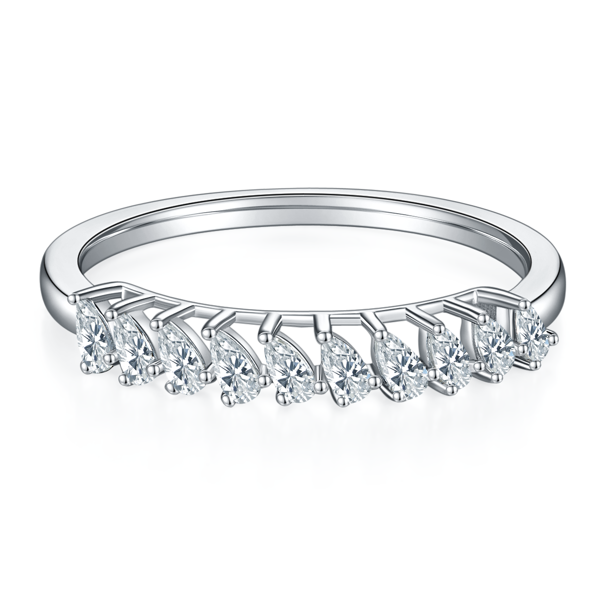 CARISSIE round moissanite solitaire ring, angled top-down perspective displaying the continuous row of brilliant-cut stones in an open gallery