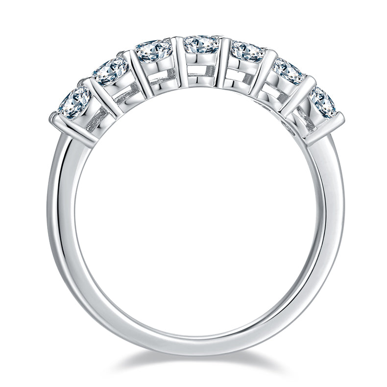 CARISSIE oval moissanite eternity band, top-down profile view highlighting the continuous row of prong-set stones and smooth inner band surface