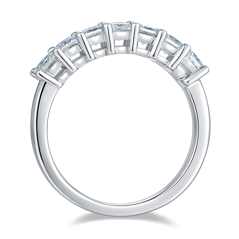 CARISSIE princess moissanite eternity band, top-down view highlighting the open-work metal bars between stones