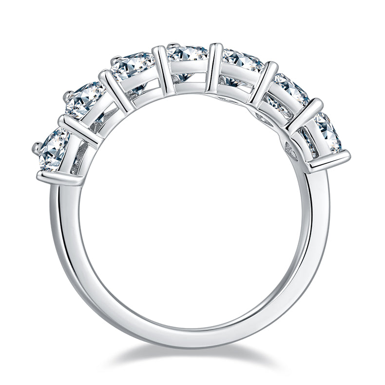 CARISSIE heart moissanite eternity band, top-down view highlighting the structured horizontal bars between each gemstone