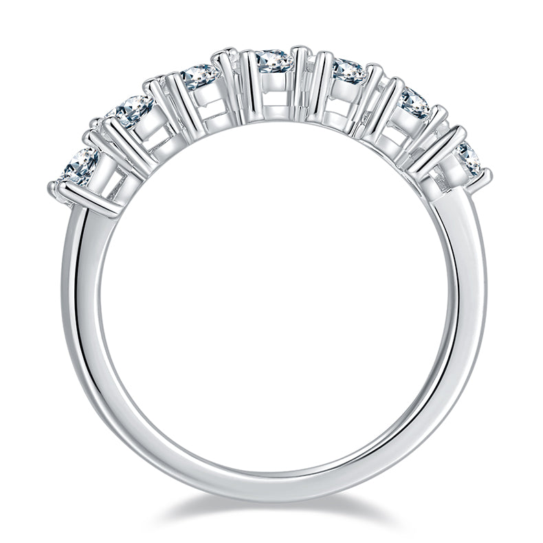 CARISSIE pear moissanite eternity band, top-down view displaying the arrangement of seven pear-shaped stones along the ring arc