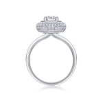 CARISSIE round moissanite halo engagement ring, side profile revealing high-profile head setting and smooth tapered shank