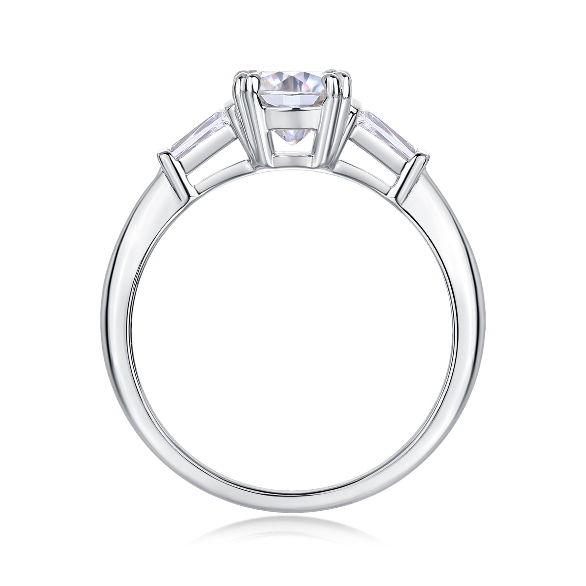 CARISSIE cushion solitaire engagement ring, top-down perspective showing the round band profile and prong setting details
