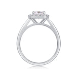 CARISSIE Asscher solitaire ring, side profile revealing the gallery rail structure beneath the setting and smooth band interior