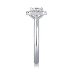 CARISSIE Asscher solitaire ring, vertical side view emphasizing the sleek taper of the shank and height of the prong setting