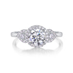 CARISSIE round moissanite halo engagement ring top-down view, highlighting central stone brilliance and pavé details