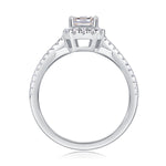 CARISSIE emerald cut moissanite halo ring top-down view, displaying the open gallery structure beneath the center stone setting