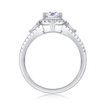 CARISSIE cushion moissanite halo ring bottom profile, revealing open gallery work and prong setting structure