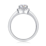 CARISSIE cushion moissanite halo ring side profile, revealing the gallery structure and open split shank beneath the setting
