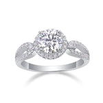 CARISSIE round moissanite halo ring, front view showcasing the brilliant center stone and encrusted split shank design