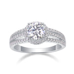 CARISSIE round moissanite halo ring front view, showcasing large center stone and surrounding diamond halo
