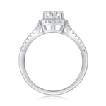 CARISSIE cushion moissanite halo engagement ring, side profile revealing inner gallery structure and openwork split shank design