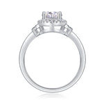 CARISSIE round moissanite ring side profile, revealing the open gallery structure and height of the sterling silver setting