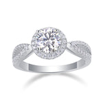 CARISSIE round moissanite halo ring, front view displaying the brilliant center stone and full halo of accent stones