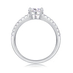 CARISSIE round moissanite solitaire ring interior profile, revealing smooth metal band finish and underside of prong structure
