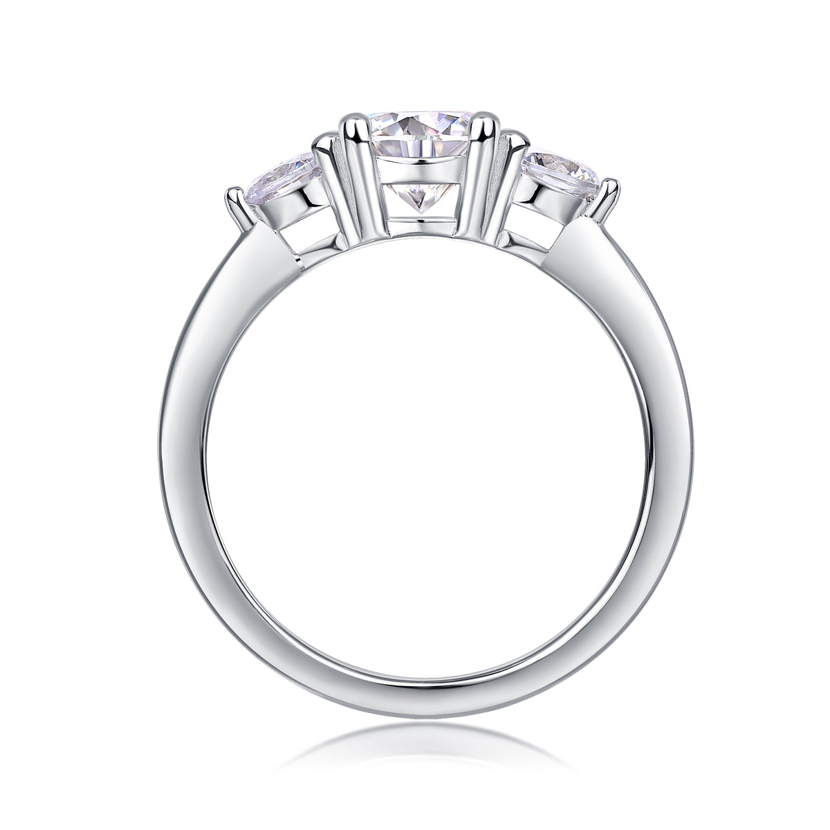 CARISSIE round moissanite solitaire ring, interior view showing the smooth tapered shank and gallery profile of the setting