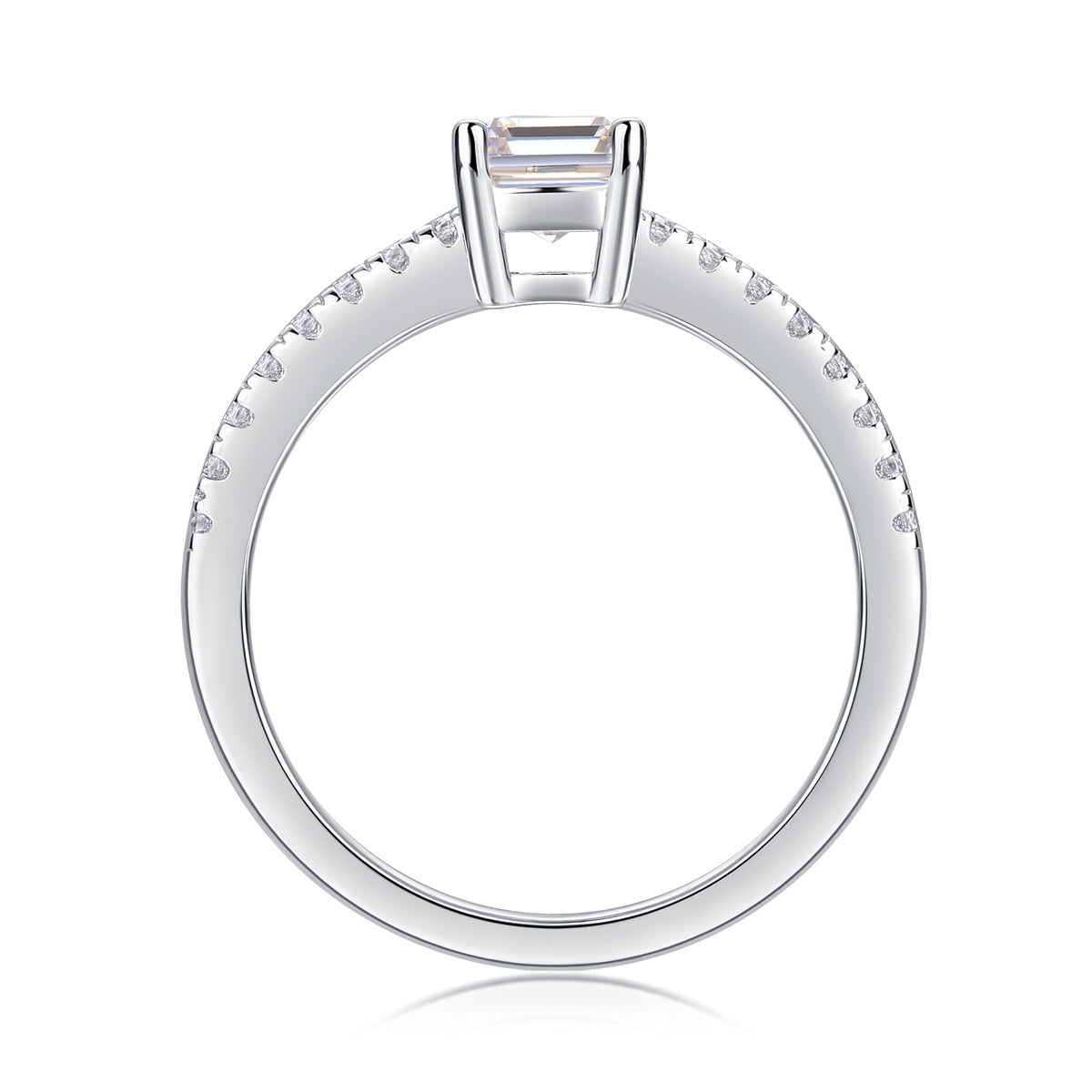 CARISSIE engagement ring top-down view, displaying round pavé diamonds along the upper half of the band