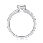 CARISSIE Asscher solitaire engagement ring interior view, revealing the smooth polished shank and gallery beneath the prong setting