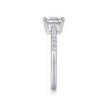 CARISSIE square diamond ring side profile, emphasizing elevated head design and row of small accent stones