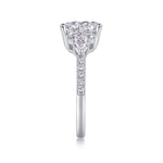 CARISSIE round moissanite solitaire ring side profile, showcasing the height of the setting and pavé shank