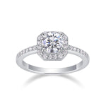 CARISSIE round halo ring front view on white background, showcasing symmetrical octagonal frame and four-prong setting details