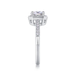CARISSIE silver-tone ring side profile, revealing half-eternity pave shank and structured gallery with open window design