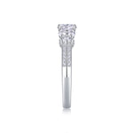 CARISSIE round moissanite solitaire ring, vertical side angle emphasizing the height of the center stone and double-row band