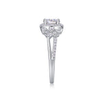 CARISSIE round moissanite solitaire ring, top-down view revealing square accent arrangement and inner band polish