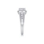 CARISSIE round moissanite solitaire ring, side profile revealing the height of the center stone and tapered split shank design